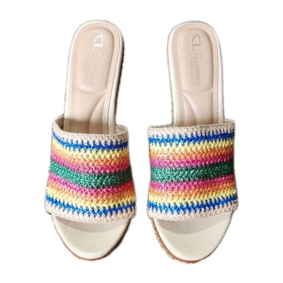 CL By Laundry Beginning Women's multicolor Striped Woven Wedge Sandals 8.5 - Picture 2 of 7